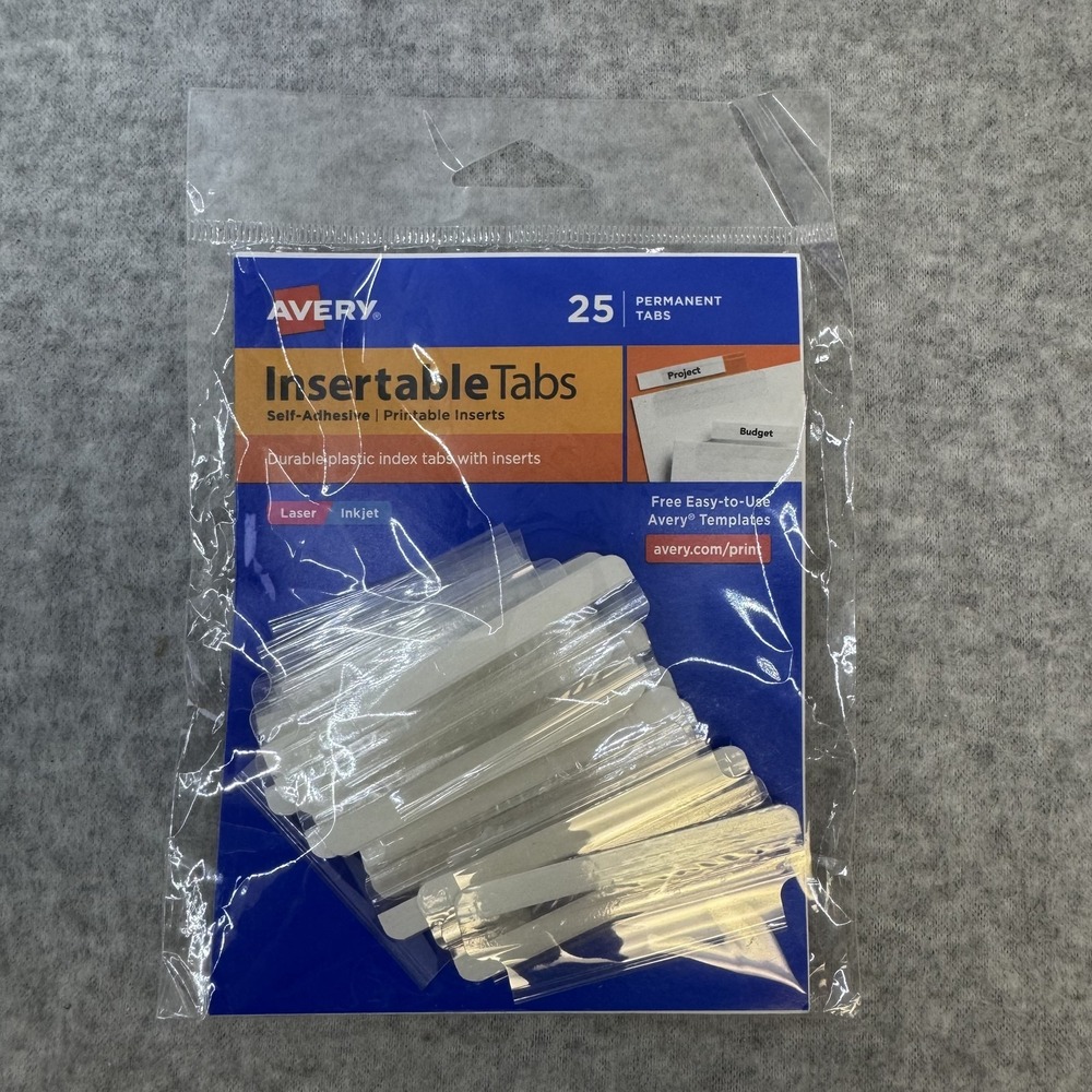 Avery Insertable Tabs 25 Permanent Self-Adhesive Printable Index Tab Inserts New